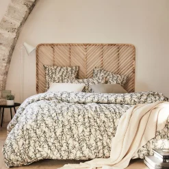 Housse de couette à motif végétal en percale de coton 240x220cm - blanc