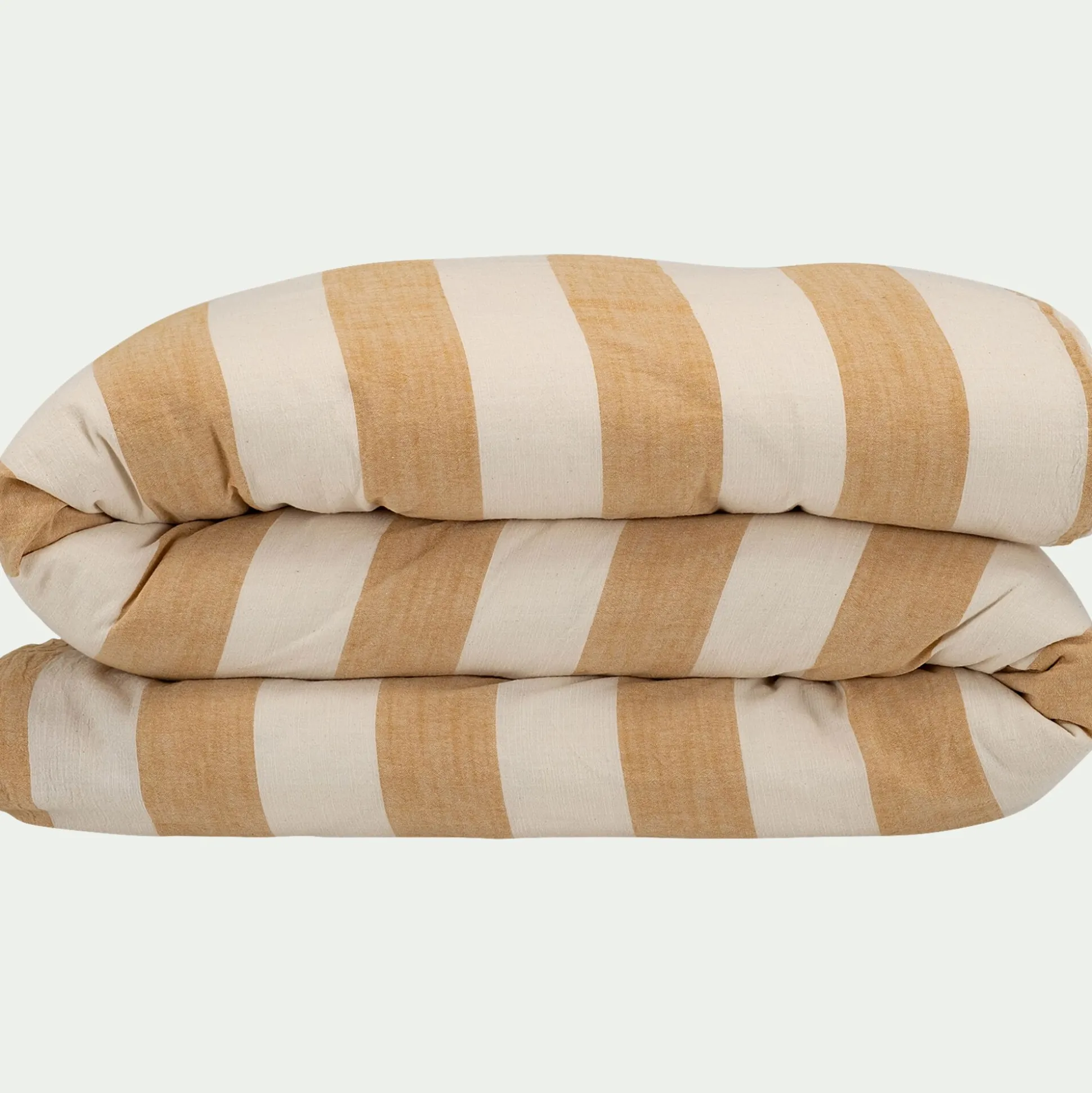 Housse de couette à rayures en coton flammé lavé 240x220cm - jaune