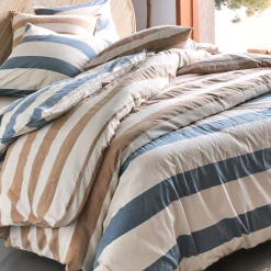 Housse de couette à rayures en coton flammé lavé 240x220cm - jaune