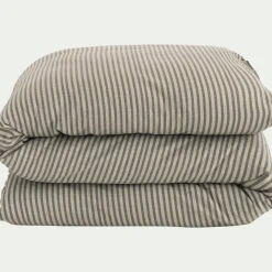 Housse de couette à rayures en flanelle de coton 240x220cm - gris