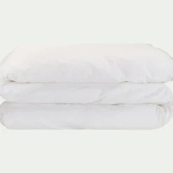 Housse de couette en percale de coton 260x240cm liseré tressé beige alpilles - blanc