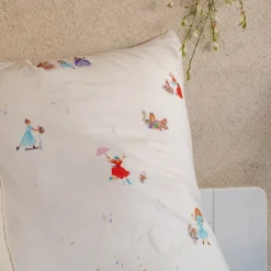 Housse de couette enfant 140x200cm et 1 taie d'oreiller 63x63cm motif princesse en coton - blanc