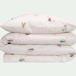 Housse de couette enfant 140x200cm et 1 taie d'oreiller 63x63cm motif princesse en coton - blanc