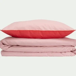 Housse de couette enfant 140x200cm et 1 taie d'oreiller 63x63cm en coton - rose