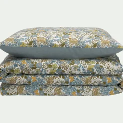 Housse de couette enfant 140x200cm et 1 taie d'oreiller 65x65cm en coton - motifs butine nuit