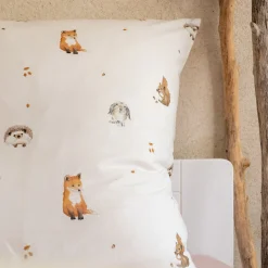 Housse de couette enfant 140x200cm et 1 taie d'oreiller 63x63cm motif animaux en coton - blanc