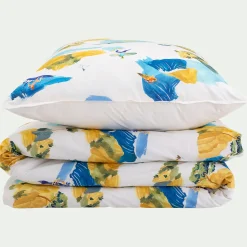 Housse de couette motif sormiou 140x200cm et 1 taie d'oreiller 63x63cm - blanc