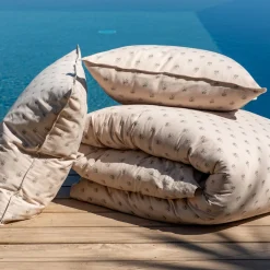 Housse de couette 240x220cm et 2 taies d'oreiller 63x63cm motif floral en coton cretonne - beige