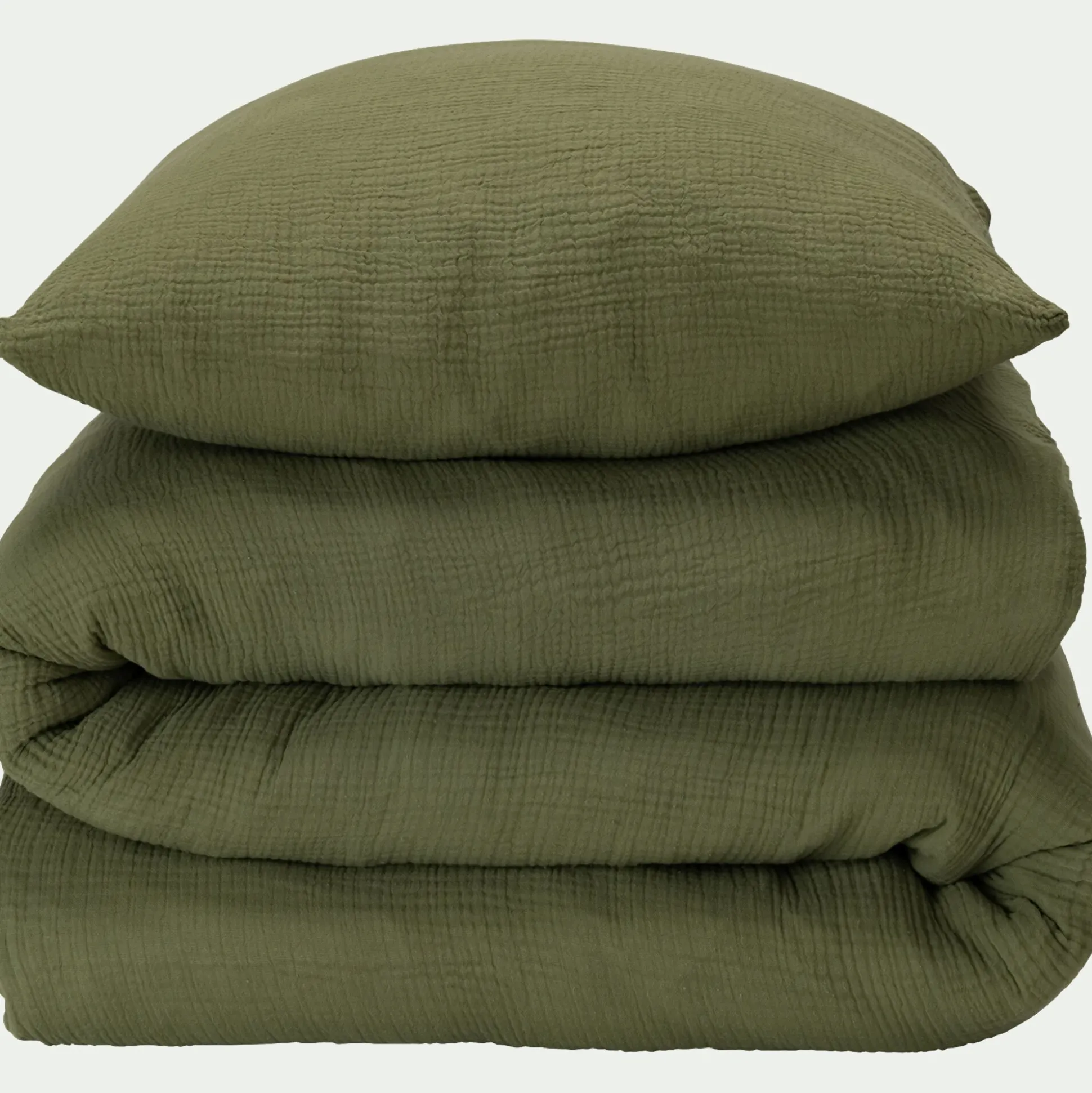 Housse de couette 260x240cm et 2 taies d'oreiller 63x63cm en double gaze de coton - vert sauge