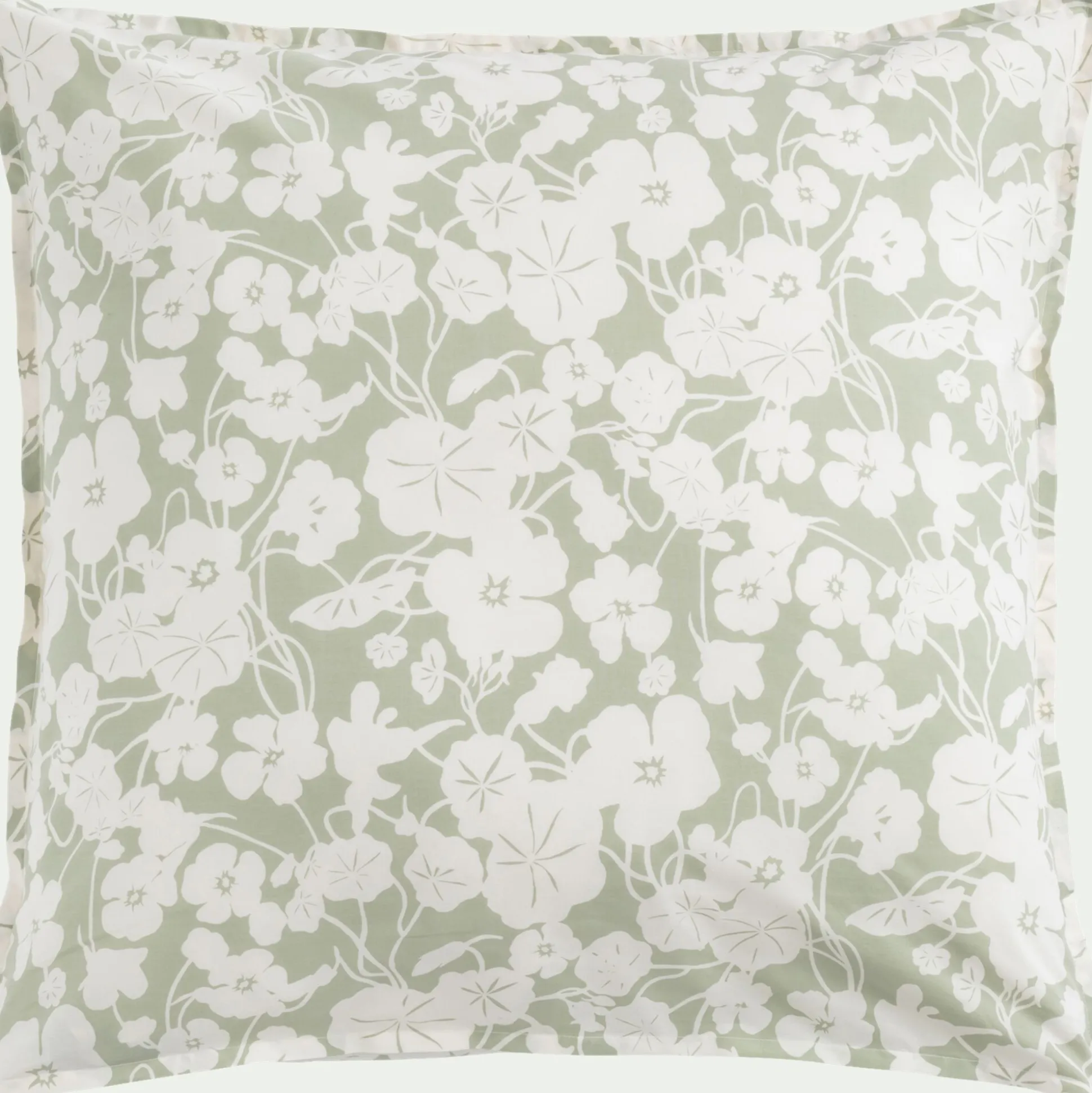 Housse de couette 240x220cm et 2 taies d'oreiller 63x63cm en coton motif floral - vert