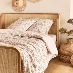 Housse de couette 240x220cm et 2 taies d'oreiller 63x63cm en coton motif baroque - blanc