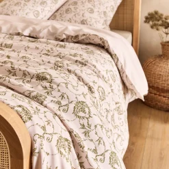 Housse de couette 240x220cm et 2 taies d'oreiller 63x63cm en coton motif baroque - blanc