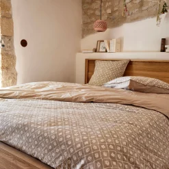 Housse de couette 260x240cm et 2 taies d'oreiller 63x63cm en coton lavé - beige