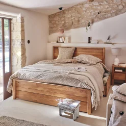 Housse de couette 260x240cm et 2 taies d'oreiller 63x63cm en coton lavé - beige