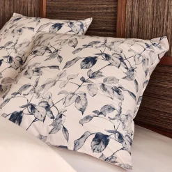 Housse de couette 240x220cm et 2 taies d'oreiller 63x63cm en percale de coton motif végétal - bleu