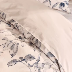 Housse de couette 240x220cm et 2 taies d'oreiller 63x63cm en percale de coton motif végétal - bleu