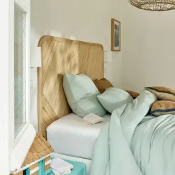 Housse de couette 240x220cm et 2 taies d'oreiller 63x63cm en double gaze de coton - bleu littoral