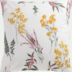 Housse de couette 240x220cm et 2 taies d'oreiller 63x63cm en percale de coton lavé motif floral - jaune