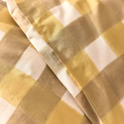 Housse de couette 240x220cm et 2 taies d'oreiller 63x63cm en coton lavé à motif carreaux - marron