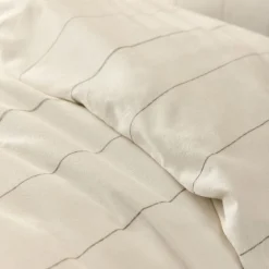 Housse de couette 240x220cm et 2 taies d'oreiller 65x65cm en flanelle de coton à rayures - blanc