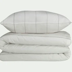 Housse de couette 240x220cm et 2 taies d'oreiller 65x65cm en flanelle de coton à rayures - blanc