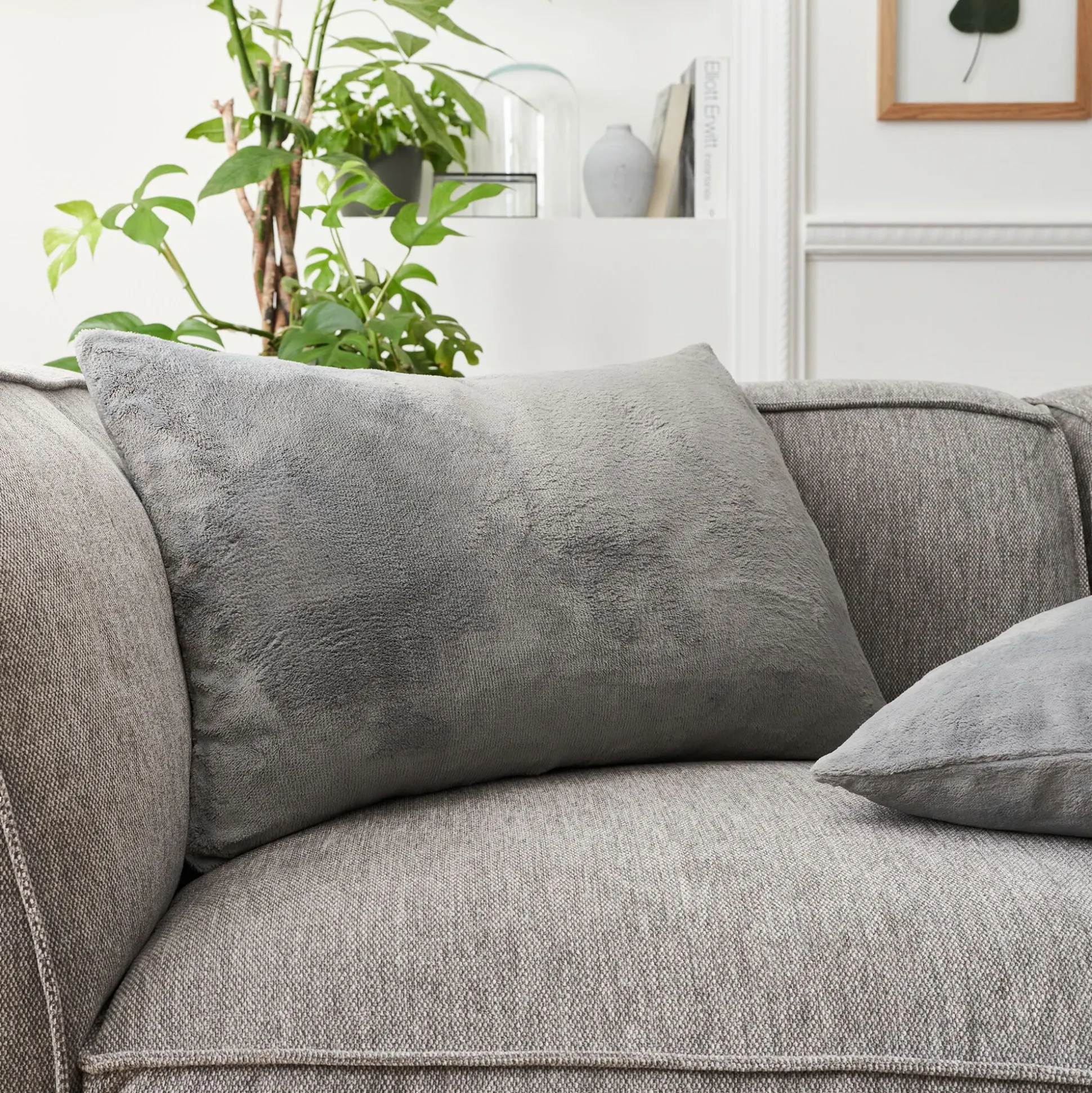 Housse de coussin effet polaire 40x60cm - gris restanque