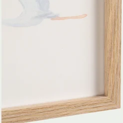 Illustration encadrée motif cigognes 22x27cm - bois clair
