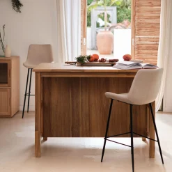 Ilot central de cuisine avec rangement en acacia L125cm - bois foncé