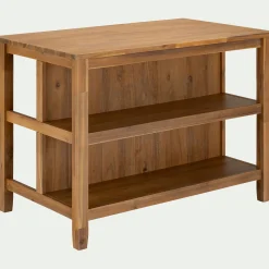 Ilot central de cuisine avec rangement en acacia L125cm - bois foncé