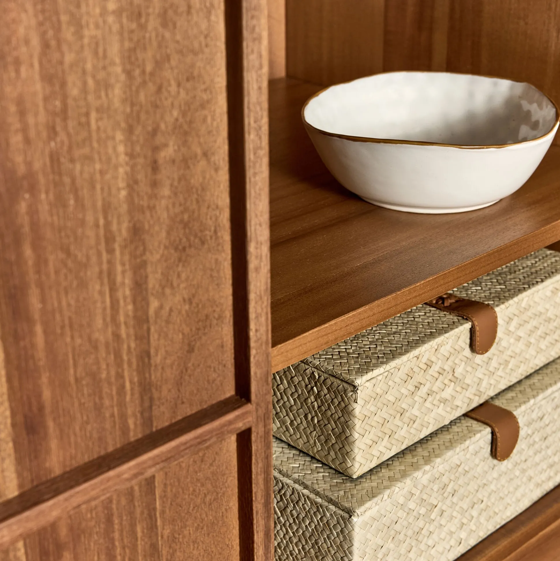 Ilot central de cuisine avec rangement en acacia L140cm - bois foncé