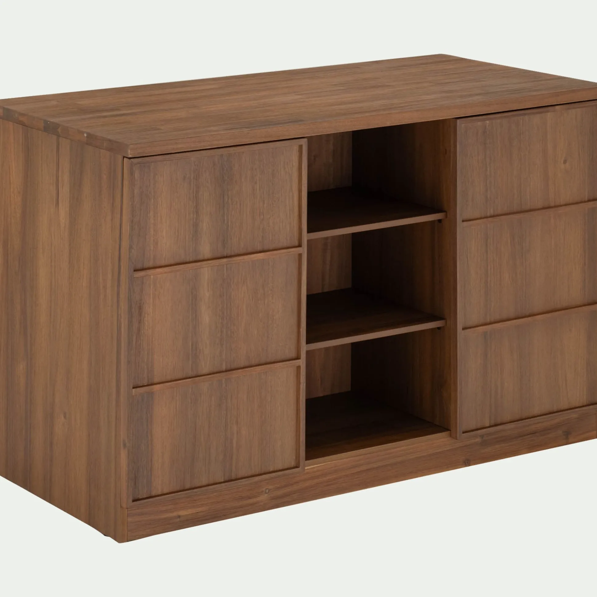 Ilot central de cuisine avec rangement en acacia L140cm - bois foncé