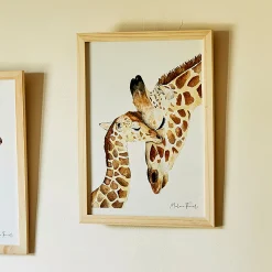 Image aquarelle encadrée famille de girafes - A4