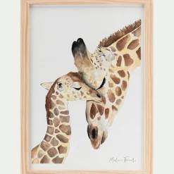 Image aquarelle encadrée famille de girafes - A4