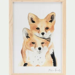 Image aquarelle encadrée famille de renards - A4