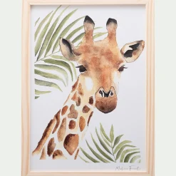 Image aquarelle encadrée girafe - A4