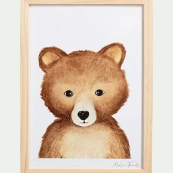 Image aquarelle encadrée ourson - A4