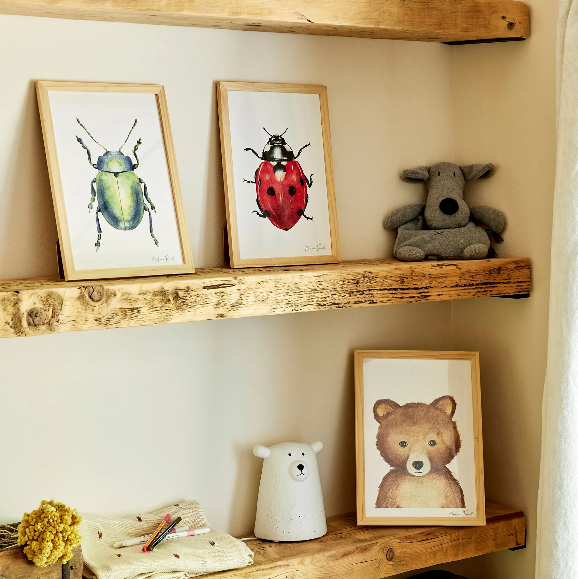 Image aquarelle encadrée ourson - A4