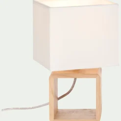 Lampe à poser carrée en bois et en coton H25cm - blanc