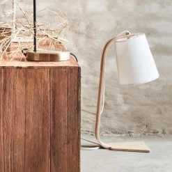 Lampe à poser en bois et coton H43cm E14