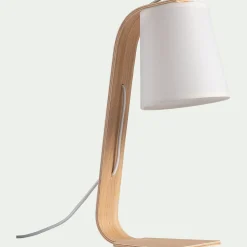 Lampe à poser en bois et coton H43cm E14