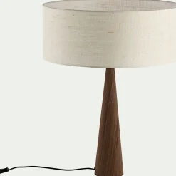 Lampe à poser en métal effet bois et coton - blanc écru D50cm