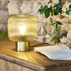 Lampe à poser en verre D20cm - marron ambré