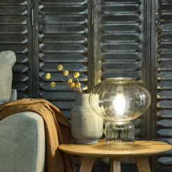 Lampe à poser en verre strié D27cm - transparent