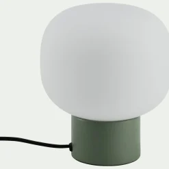 Lampe à poser électrifiée en verre et en fer - vert