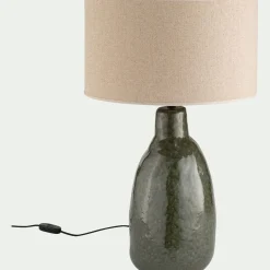 Lampe à poser électrifiée en céramique et coton H62cm - vert