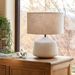 Lampe à poser électrifiée en céramique et coton D35cm - beige sable