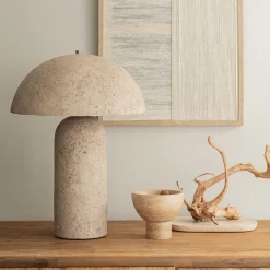 Lampe à poser électrifiée en céramique et papier mâché H31cm - beige