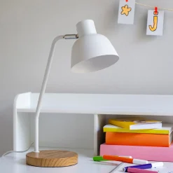 Lampe à poser électrifiée en bois et métal D41,5cm - blanc