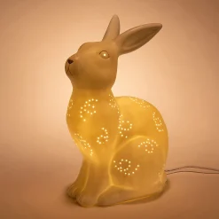 Lampe à poser électrifiée forme lapin en porcelaine H26,5cm - blanc