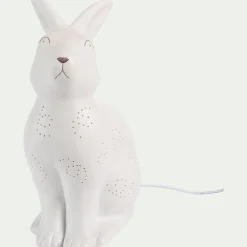 Lampe à poser électrifiée forme lapin en porcelaine H26,5cm - blanc